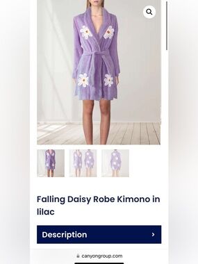 New Falling Daisy Plush Robe Kimono - Lilac